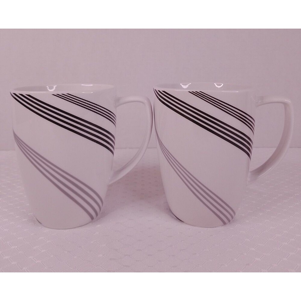 Corelle Square Urban Arc Mugs 12 oz Porcelain Coffee Cups Black Gray White Lot 2